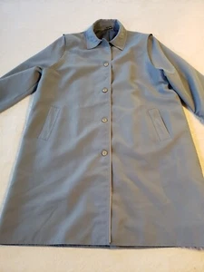 Vintage Finesse Sz L British Womens Trench Coat Raincoat Slate Blue Made England - Picture 1 of 10