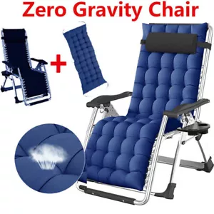 Begonia.K Zero Gravity Chair Lawn Recliner Folding Chaise Lounge & Thick Cushion - Picture 1 of 12