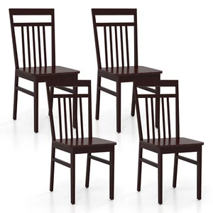 Dining Chair Set of 4 w/ Slanted High Backrest Non-slip Foot Pads Armless Wooden - Picture 1 of 8