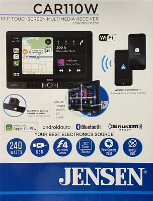 NEW Jensen CAR110W 1-DIN Digital Media Car Stereo w/ 10.1" Touchscreen, CarPlay - Image 1 of 4