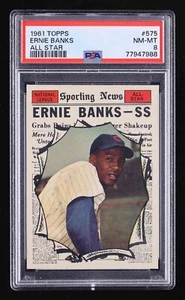 Ernie Banks 1961 Topps #575 All Star PSA 8 ¡Bajo Pop centrado! - Imagen 1 de 2
