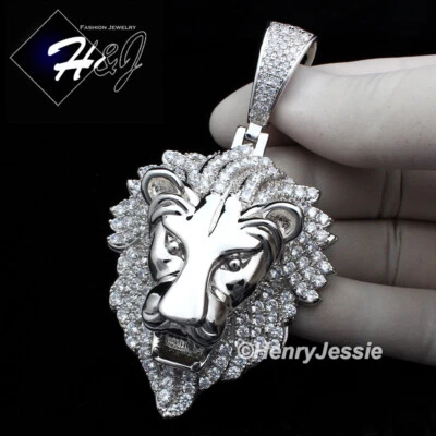 MEN 14K WHITE GOLD PLATED BLING CZ HIP HOP 3D BIG LION KING HEAD PENDANT*BSP5 - Image 1 of 4