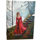 lbild Lady in Red vor einer Burg auf leinwand mit rahmen 50x70 cm
