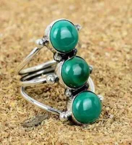 925 Sterling Silver Handmade Malachite Gemstone Ring Promise Ring All Size R306 - Picture 1 of 3