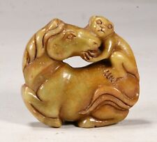 5.0cm Jade Carving Fengshui Zodiac Affe Reiten Pferd Tier Amulett Anhänger
