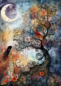 ACEO Artist Trading Card Wishing Tree 2.5x3.5 Whimsical Mini Art Print Forest - Picture 1 of 4