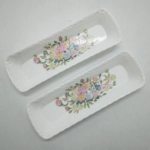 Coalport Rose Garden Pen Tray Trinket Dish PAIR, English Fine Bone China, 8.75" - Picture 1 of 15