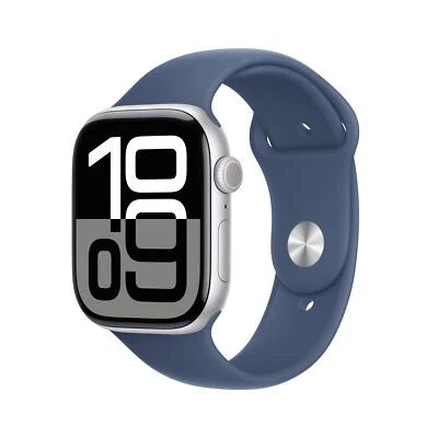 Apple Watch Series 10 GPS 46mm Aluminium Silber Sportarmband Denim - M/L - Bild 1 von 4
