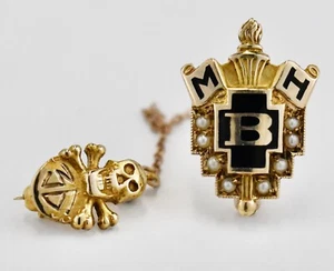 Vintage 1936 10K Yellow Gold “MBH” High School Collegiate Double Pins - Picture 1 of 5
