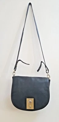 VINTAGE  J.CREW wOMEN Black Leather Messenger Cross Body Shoulder Bag -  - Image 1 of 4