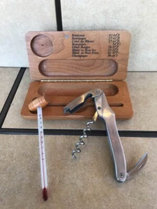 Vintage Wine Thermometer and Corkscrew in Wood Case - 1980's - Picture 1 of 4