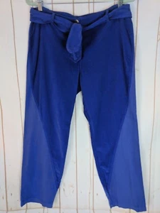 Monrow Hose M royalblau Baumwolle Reißverschluss Bindegürtel dünn teilweise Cord Naht Design - Bild 1 von 12