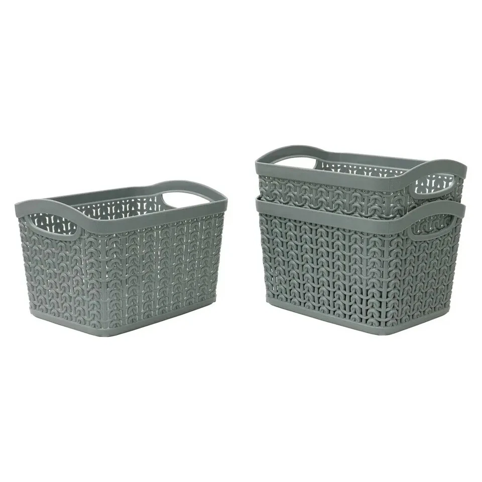JVL Modern Knit Design Loop Plastic Linen Storage Baskets, Grey - Image 1 of 1