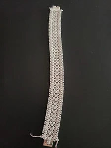 STERLIG 925 SILVER with Nice Faux DesignCrystal Stone Wide Bracelet Size 7.25 - Picture 1 of 9