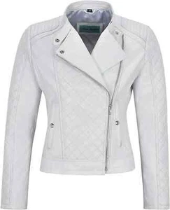 Chaqueta de Cuero Acolchada para Mujer Blanca Nueva Hecha a Mano Piel de Cordero Elegante Motociclista Informal - Imagen 1 de 7