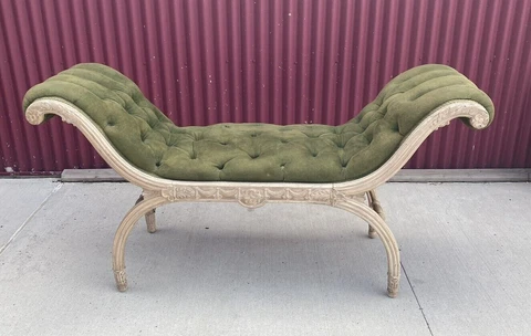 ANTIQUE FRENCH STYLE DECORATIVE CARVED WOODEN SLIPPER BENCH Cover