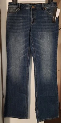 NEW Daisy Fuentes Women sz 12 x 32 stretch Bootcut blue jeans Mid Rise Slim Tags - Image 1 of 4