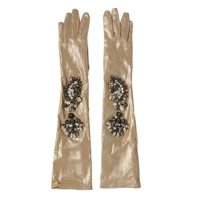 DOLCE & GABBANA Gloves Beige Satin Crystal Elbow Length Mitten s. 7 / S 1500usd - Image 1 of 4