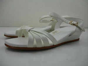 Women's 8 W Wide SAS Strippy White Patent Leather Sandals Wedge Ankle Strap USA - Picture 1 of 16