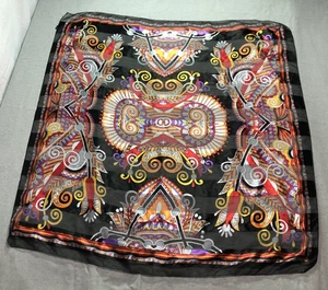 Sciarpa 40" x 41" scuro asiatico tribale boho astratta geometrica nera 100% poliestere - Foto 1 di 9