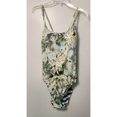 Tommy Bahama NWT Reversible One Piece Swim Bathing Suit Green Floral Stripe 12 L - Image 1 of 4