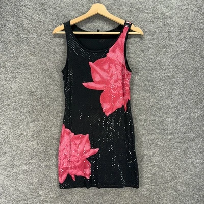 Vestido Express Mujer XS Negro Floral Vaina Midi Sin Mangas Estrás Informal Foto 1 de 4