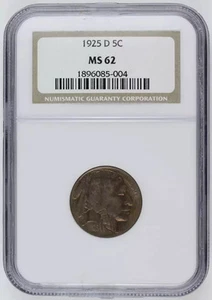 1925 D Nickel Indian Head or Buffalo NGC MS-62 - Picture 1 of 2