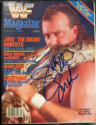 Jake The Snake Roberts autografiado edición de febrero de 1988 de la revista WWF Wrestling Foto 1 de 3