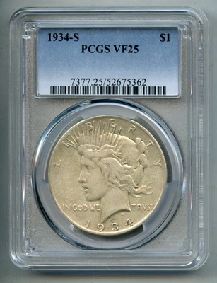 Dólar de plata S Peace 1934 graduación profesional en muy buen estado 25 Foto 1 de 4