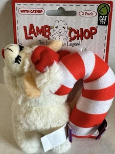 Multipet Lamb Chop Santa Hat Crinkle Candy Cane Catnip Plush Cat Toy 2 Pack - Picture 1 of 3
