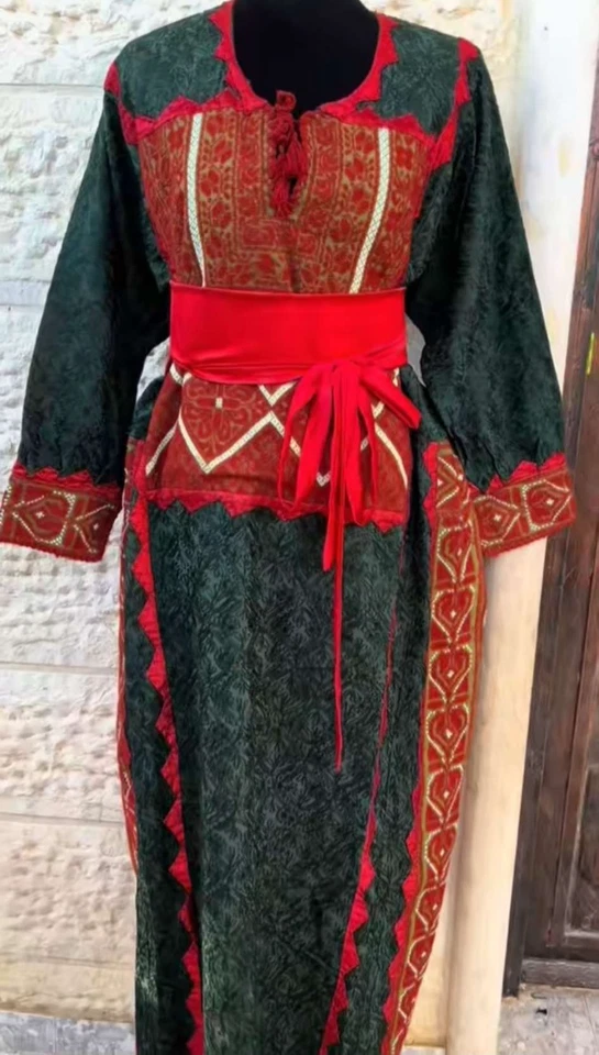 Vestido de noiva vintage palestino feito à mão pontos tecido bordado Thoub - Imagem 1 de 1