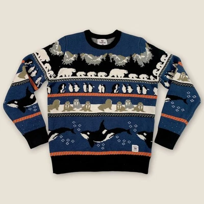 Bellfield Arctic Animals AOP Sweater Medium Polar Bears Penguins Walrus Whales - Image 1 of 4