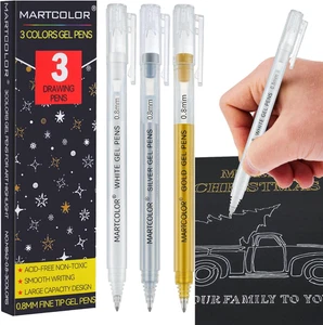 Bolígrafos de gel dorados y plateados blancos, bolígrafo de tinta de archivo opaco de punta extra fina de 0,8 mm para B - Imagen 1 de 7