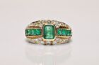 2.30 Ct Vintage Emerald Diamond Ring 18k Yellow Gold