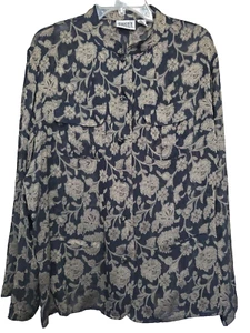 Chico's Design Silk Blend Mesh Floral Print Semi-Sheer Button-up Blouse Sz 3(XL) - Picture 1 of 7