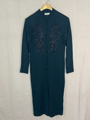 Vestido Suéter Vintage Liz Claiborne Petite Mujer Pequeño Verde Negro Cuentas Años 90 Foto 1 de 4