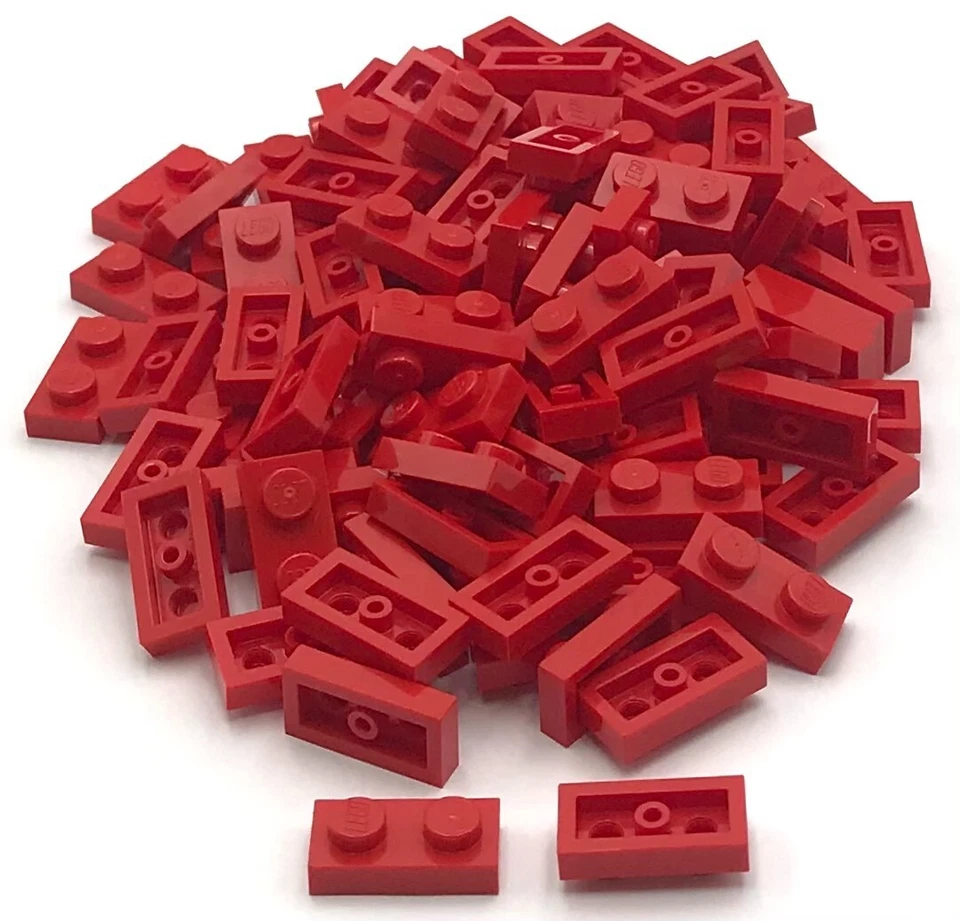 Lego 100 placas rojas nuevas 1 x 2 piezas de perno prisionero Foto 1 de 1
