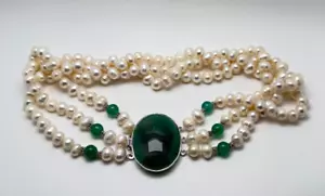 Trachtenkette 3 Reihig Jade Perlenkette Perlen Necklace Halskette Kette Nr.192a - Bild 1 von 4