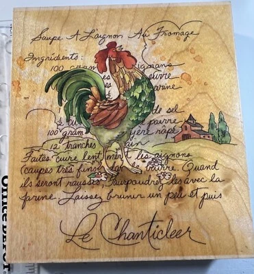 French Soup Recipe Ingredients Chicken Rooster Rubber Stamp Vintage Mildred Wyat - Изображение 1 из 4