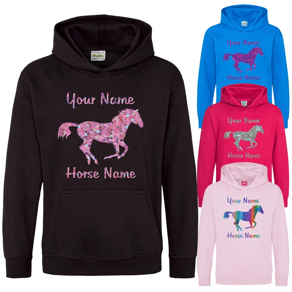 AWD Kinder Pferd Hoodie Reitschule personalisiert individuell Hoody Jungen Mädchen Geschenk