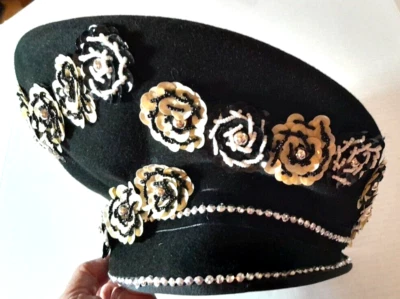 Russian Eastern European Folk Costume Hat High Brim Sequins Beads - Image 1 of 4