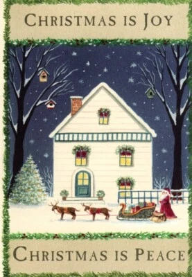 Feliz Navidad Alegría Paz Santa Trineo Reno Tarjetas de Felicidad - Juego de 4 Foto 1 de 3