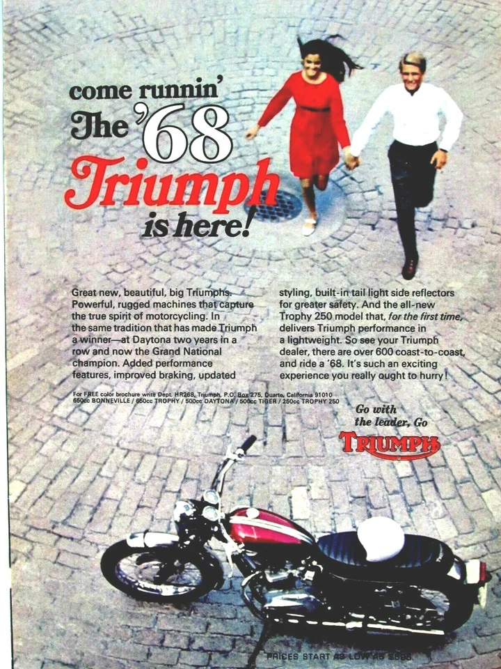 1968 Triumph 250 Come Runnin The 68 Triumph Is Here Original Print Ad 8.5 x 11" - Image 1 of 4