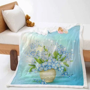 Fresh Blue Flower In The Bottle 3D Warm Plush Fleece Blanket Picnic Sofa Couch - Foto 1 di 6
