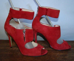 Enzo Angiolini Red Suede Zipper Detail High Heels Peep Toe, Ankle Strap Size 8 - Picture 1 of 8