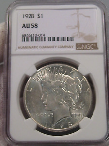 Key Date Choice AU 1928 Silver PEACE Dollar NGC AU58.  #16