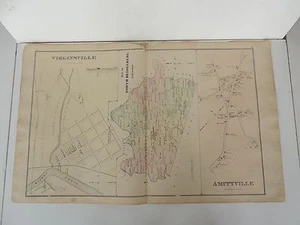 1871 Berks County Atlas railroad line map Amityville Building engraving tinted - Picture 1 of 7