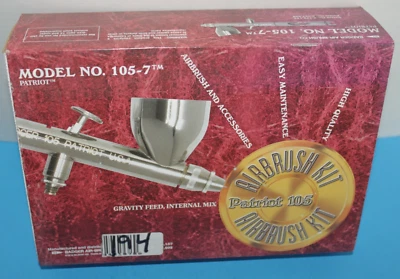 Badger Patriot 105-7 AIRBRUSH KIT Dual Action Gravity Feed Internal Mix NIB - Image 1 of 4