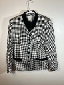 Amanda Smith Women’s Houndstooth Blazer Size 10 Black & White 53% Wool Coat - Picture 1 of 6
