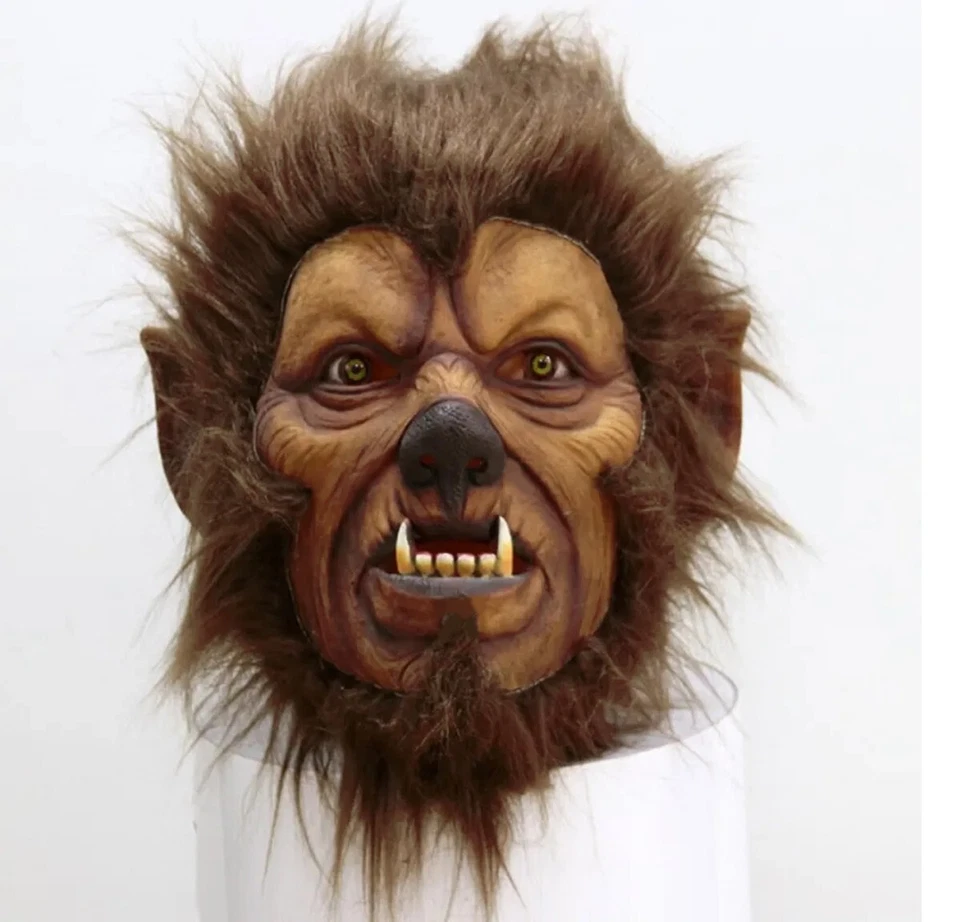 Halloween Werewolf Mask Latex Full Head W/Hair Horror Beast Wolf Moon Night Mask - Image 1 of 2